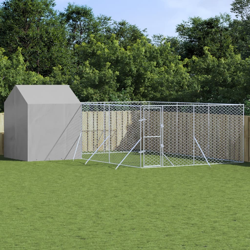 Cuccia Cani Da Esterno Tetto Argento 4X4X2,5 M Acciaio Zincato