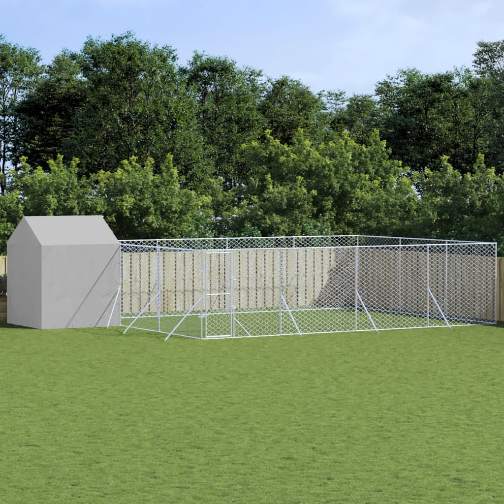 Cuccia Cani Da Esterno Tetto Argento 4X4X2,5 M Acciaio Zincato
