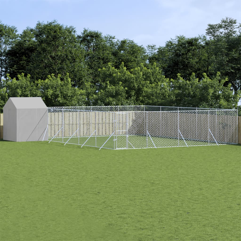 Cuccia Cani Da Esterno Tetto Argento 4X4X2,5 M Acciaio Zincato