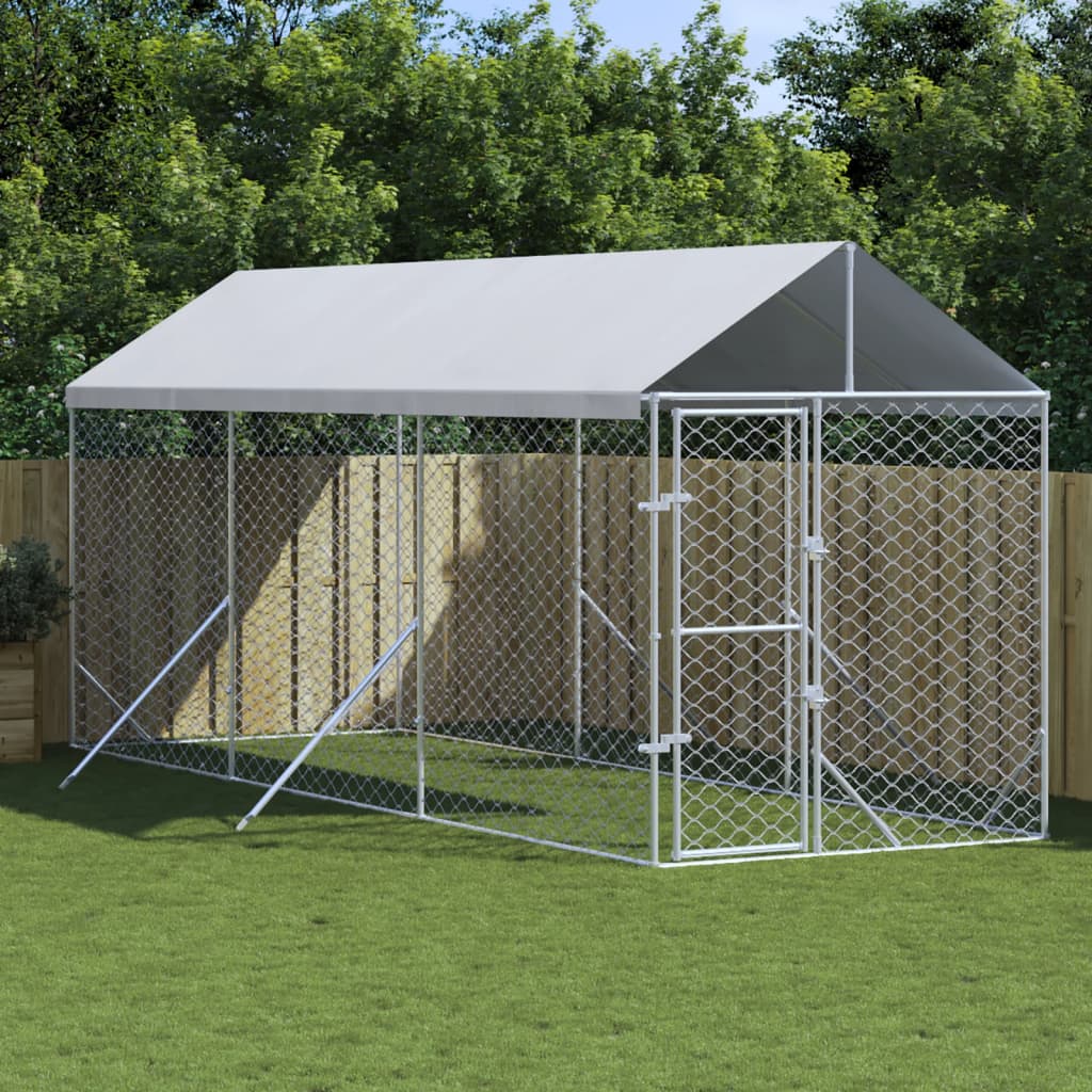 Cuccia Cani Da Esterno Tetto Argento 2X10X2,5 M Acciaio Zincato