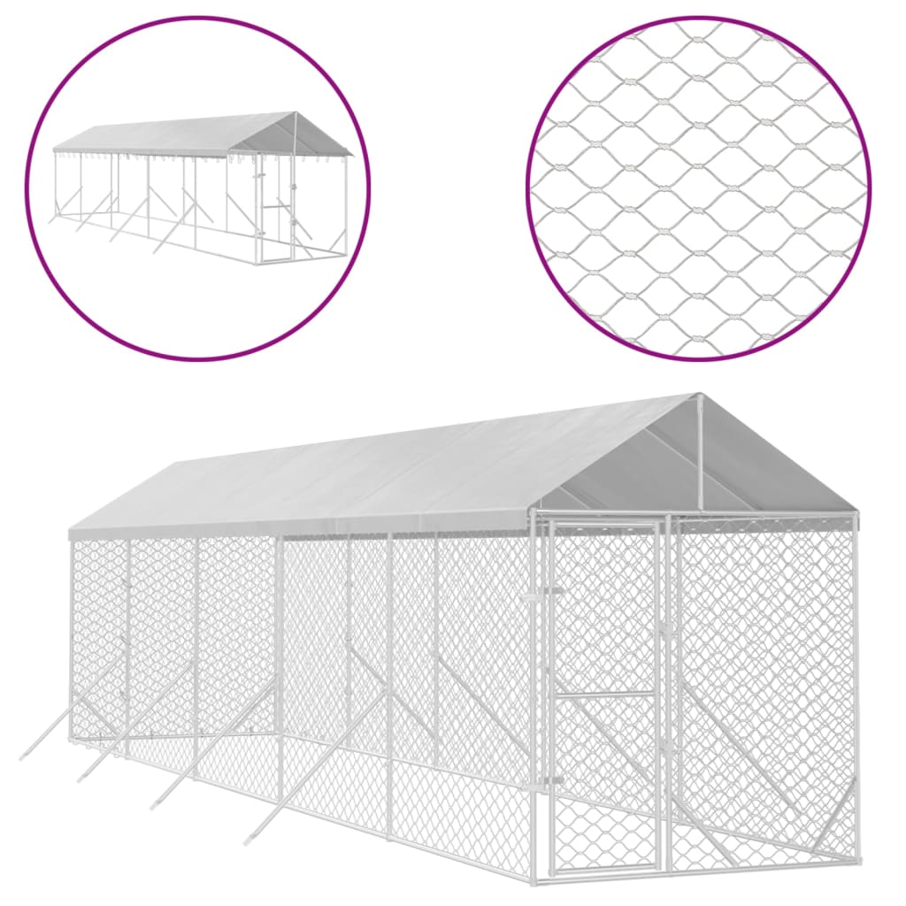 Cuccia Cani Da Esterno Tetto Argento 2X10X2,5 M Acciaio Zincato