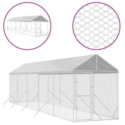 Cuccia Cani Da Esterno Tetto Argento 2X10X2,5 M Acciaio Zincato