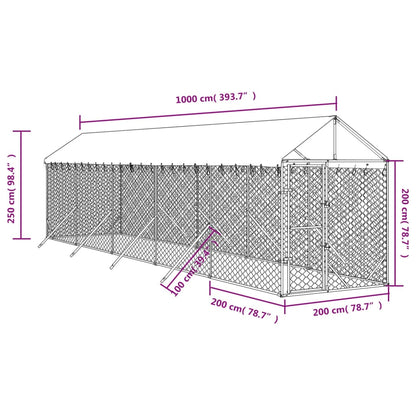Cuccia Cani Da Esterno Tetto Argento 2X10X2,5 M Acciaio Zincato