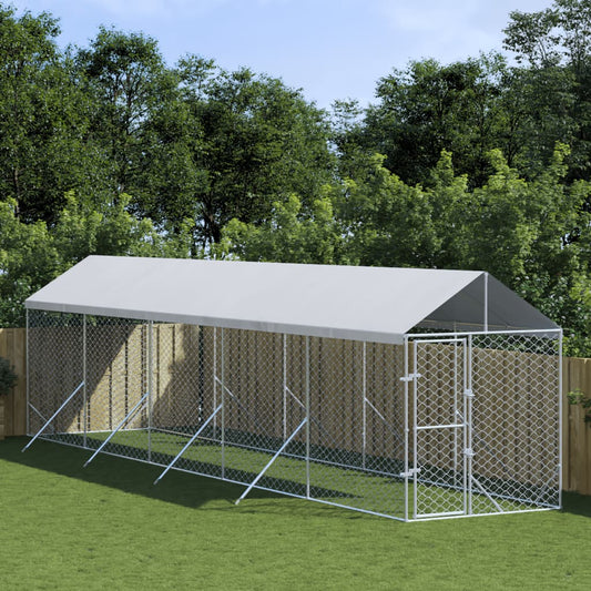 Cuccia Cani Da Esterno Tetto Argento 2X10X2,5 M Acciaio Zincato