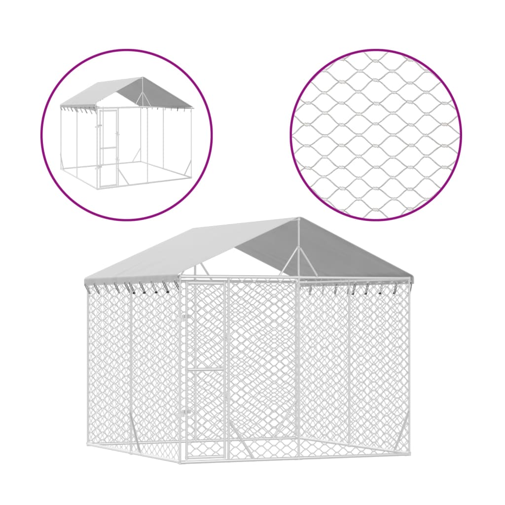 Cuccia Cani Da Esterno Tetto Argento 3X3X2,5 M Acciaio Zincato