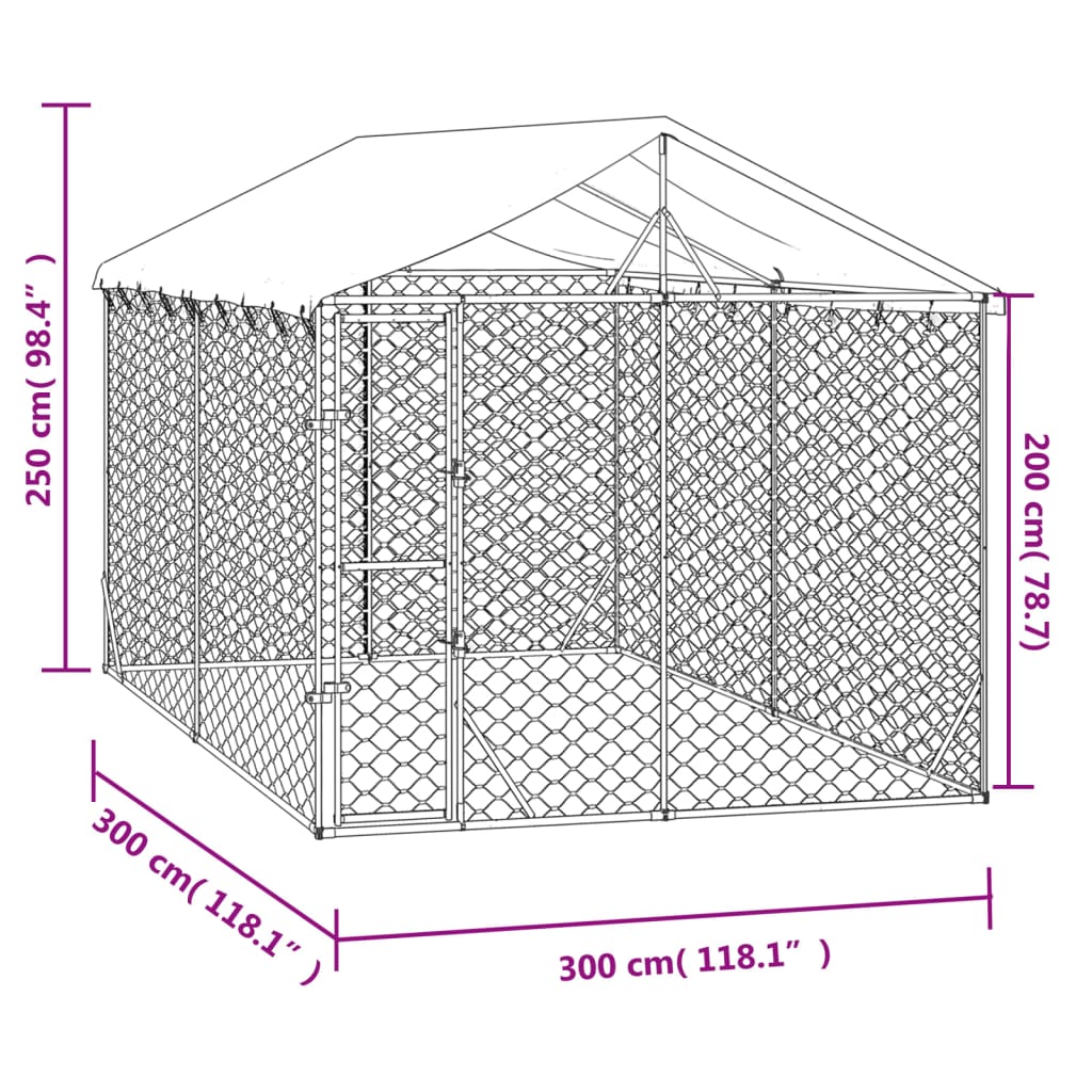 Cuccia Cani Da Esterno Tetto Argento 3X3X2,5 M Acciaio Zincato