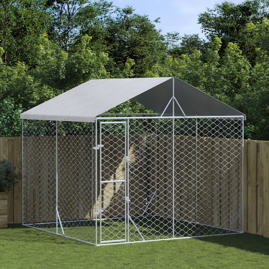 Cuccia Cani Da Esterno Tetto Argento 3X3X2,5 M Acciaio Zincato