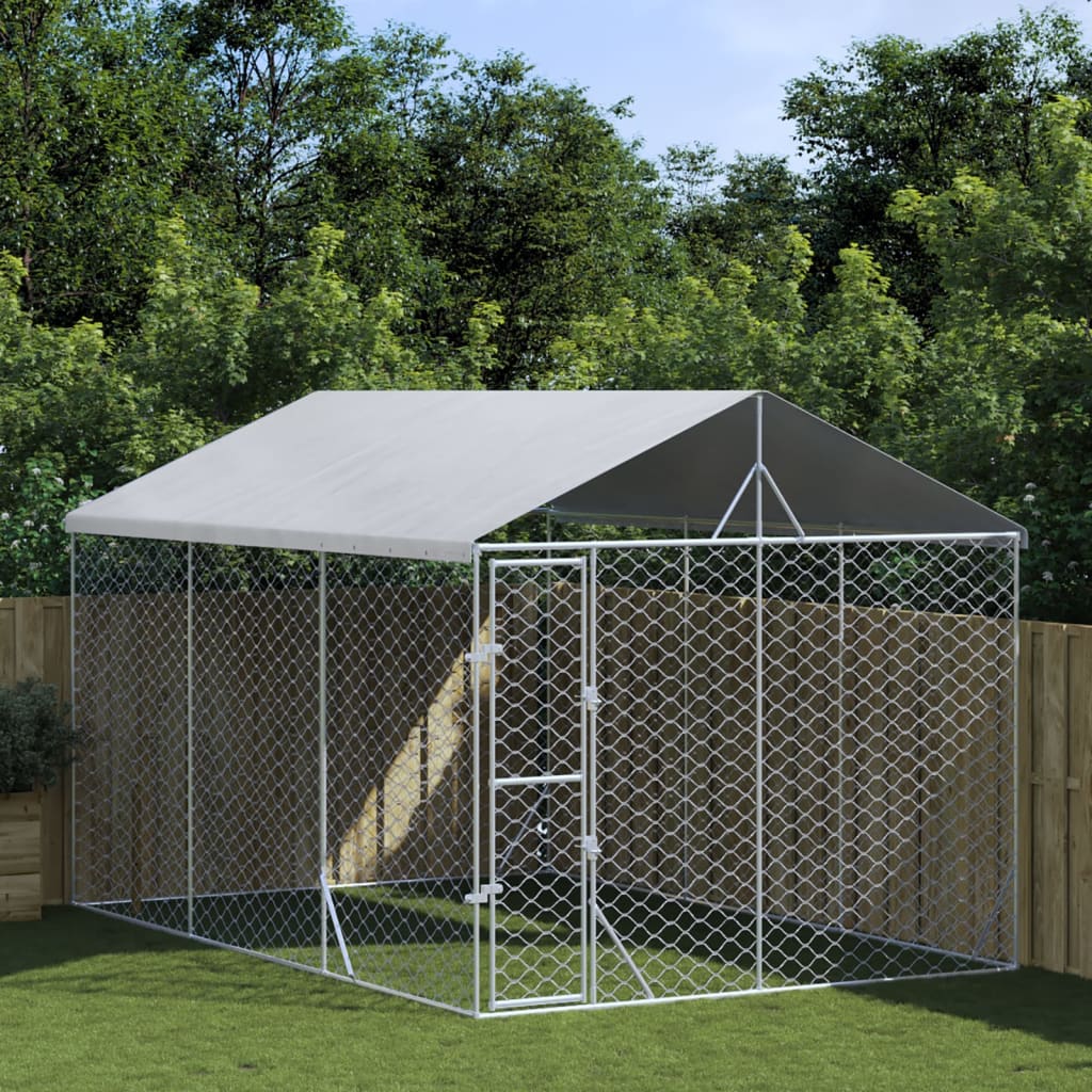 Cuccia Cani Da Esterno Tetto Argento 3X3X2,5 M Acciaio Zincato