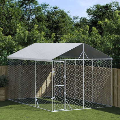 Cuccia Cani Da Esterno Tetto Argento 3X3X2,5 M Acciaio Zincato