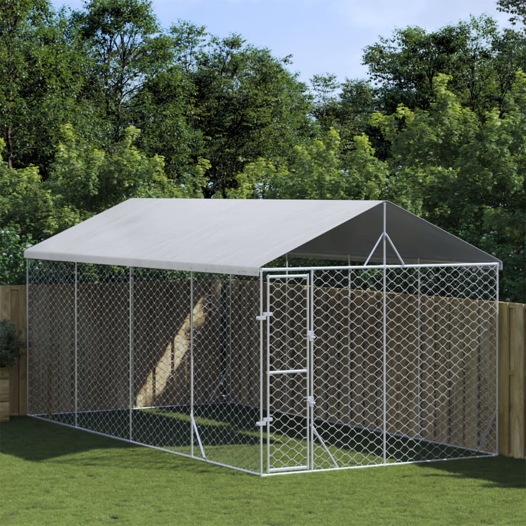 Cuccia Cani Da Esterno Tetto Argento 3X3X2,5 M Acciaio Zincato