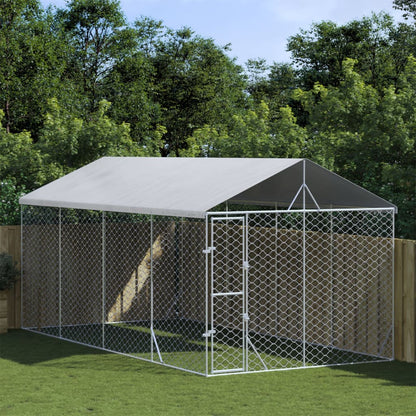 Cuccia Cani Da Esterno Tetto Argento 3X3X2,5 M Acciaio Zincato