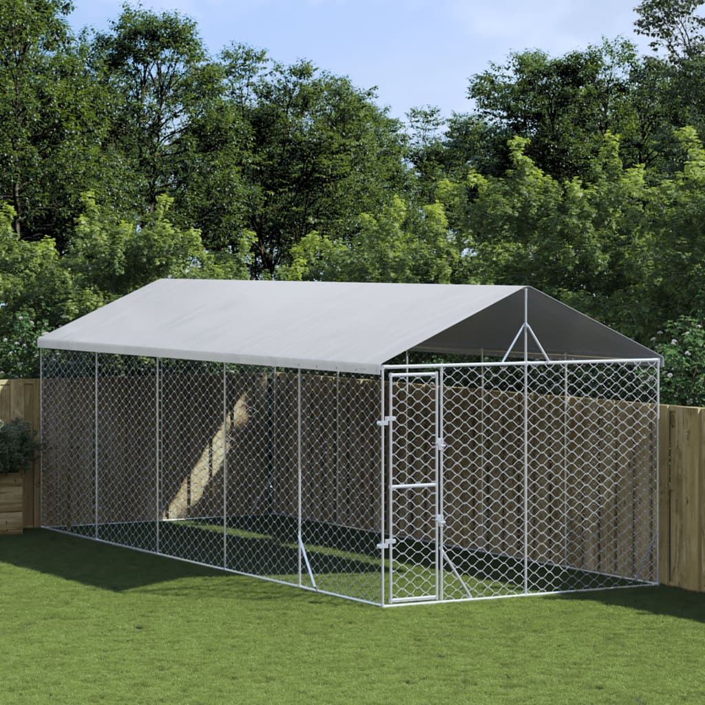 Cuccia Cani Da Esterno Tetto Argento 3X3X2,5 M Acciaio Zincato