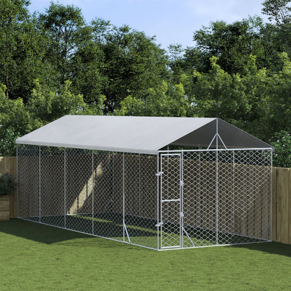 Cuccia Cani Da Esterno Tetto Argento 3X3X2,5 M Acciaio Zincato