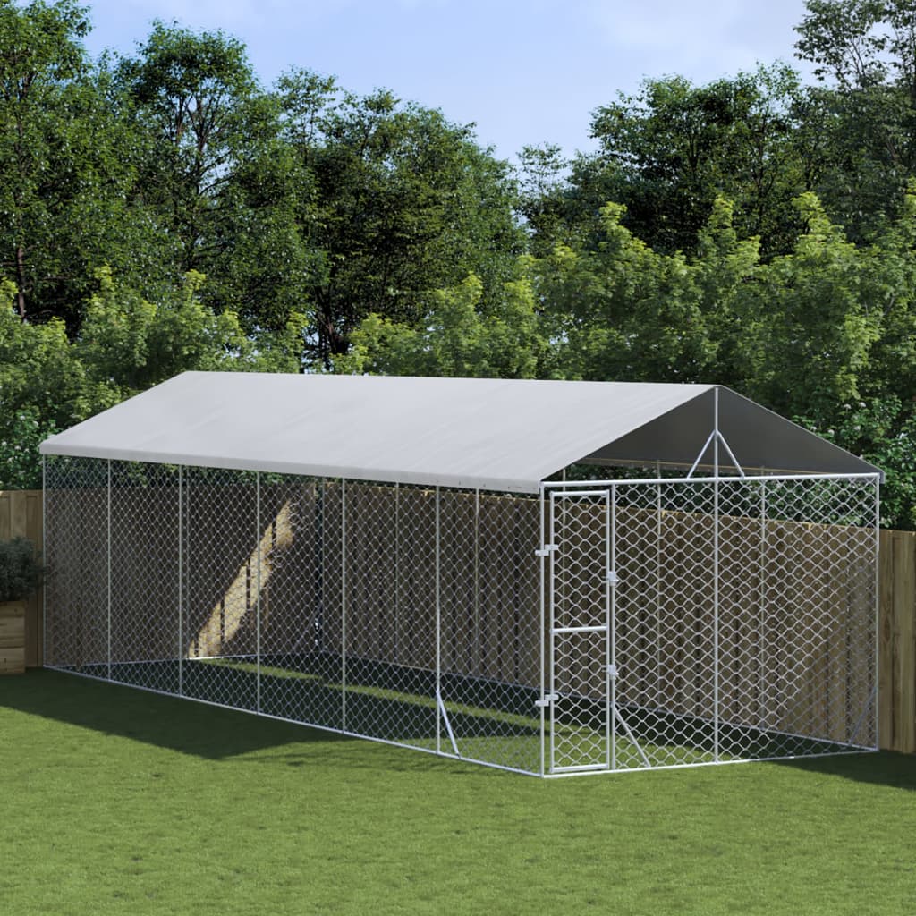 Cuccia Cani Da Esterno Tetto Argento 3X3X2,5 M Acciaio Zincato