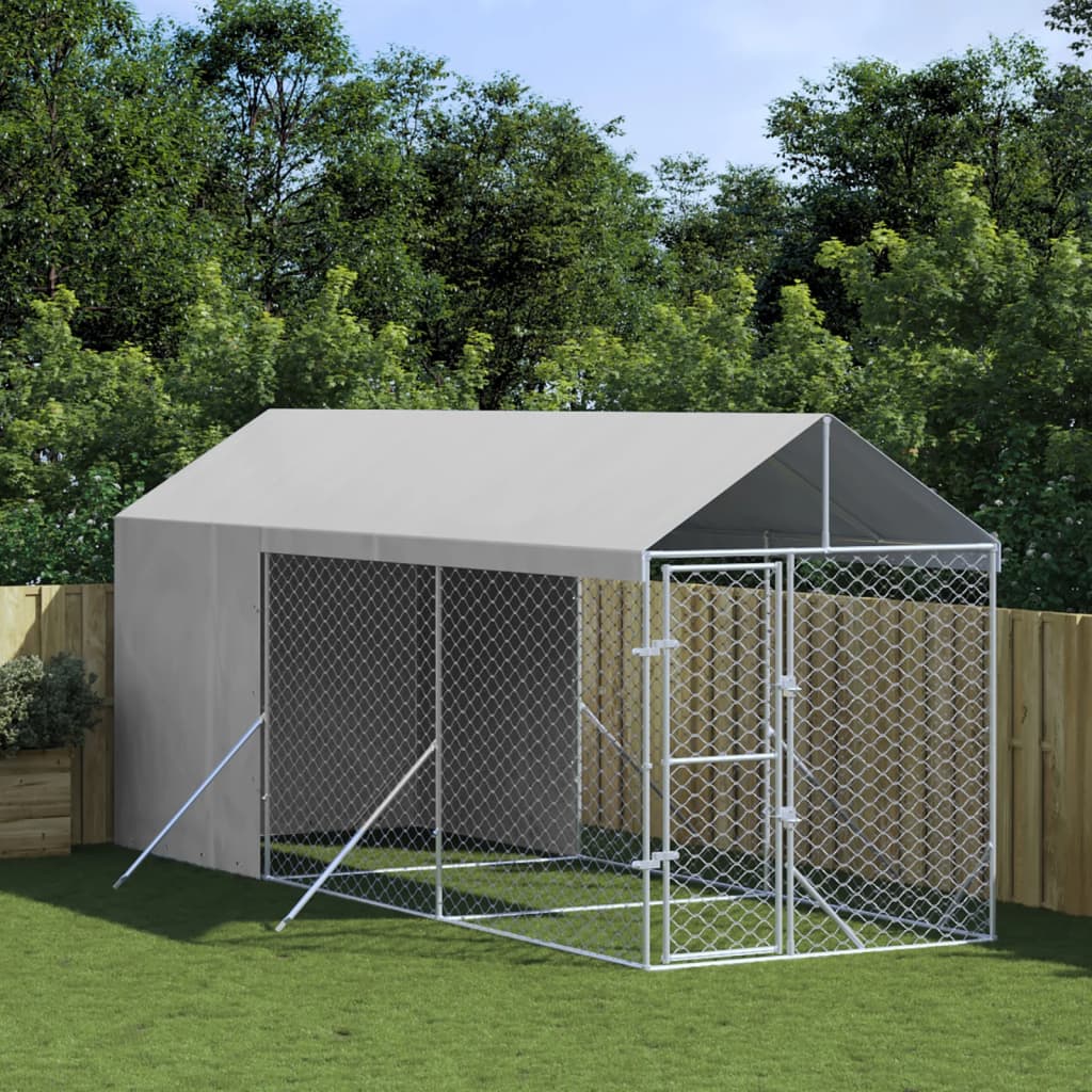 Cuccia Cani Da Esterno Tetto Argento 2X10X2,5 M Acciaio Zincato