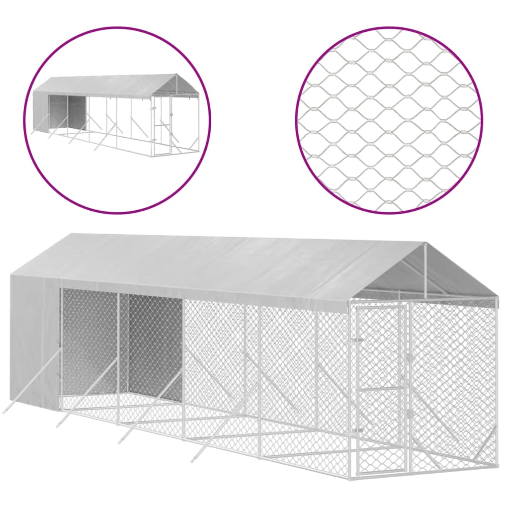 Cuccia Cani Da Esterno Tetto Argento 2X10X2,5 M Acciaio Zincato