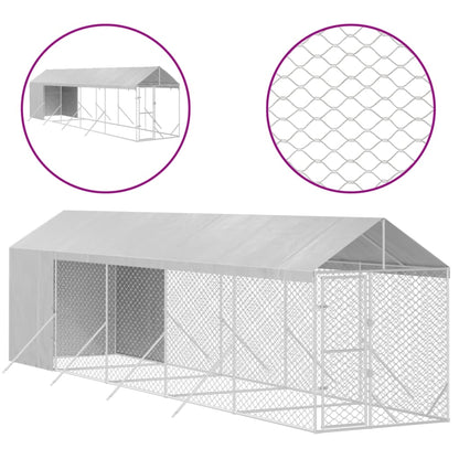 Cuccia Cani Da Esterno Tetto Argento 2X10X2,5 M Acciaio Zincato