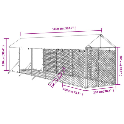 Cuccia Cani Da Esterno Tetto Argento 2X10X2,5 M Acciaio Zincato