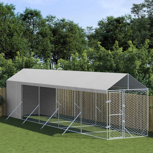 Cuccia Cani Da Esterno Tetto Argento 2X10X2,5 M Acciaio Zincato