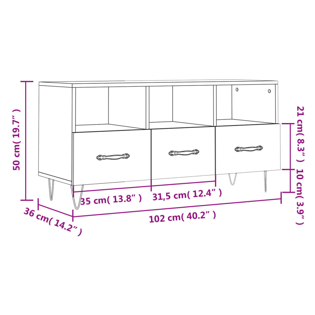 Mobile Porta Tv 102X36X50 Cm In Legno Multistrato