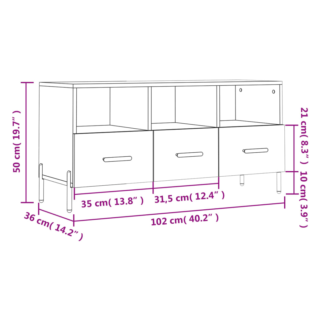 Mobile Porta Tv 102X36X50 Cm In Legno Multistrato