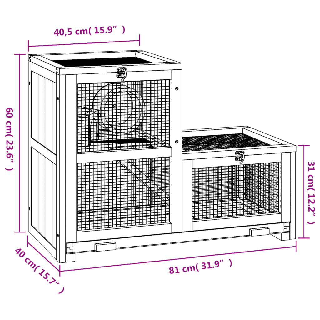 Gabbia Per Criceti 81X40X60 Cm In Legno Massello Di Abete