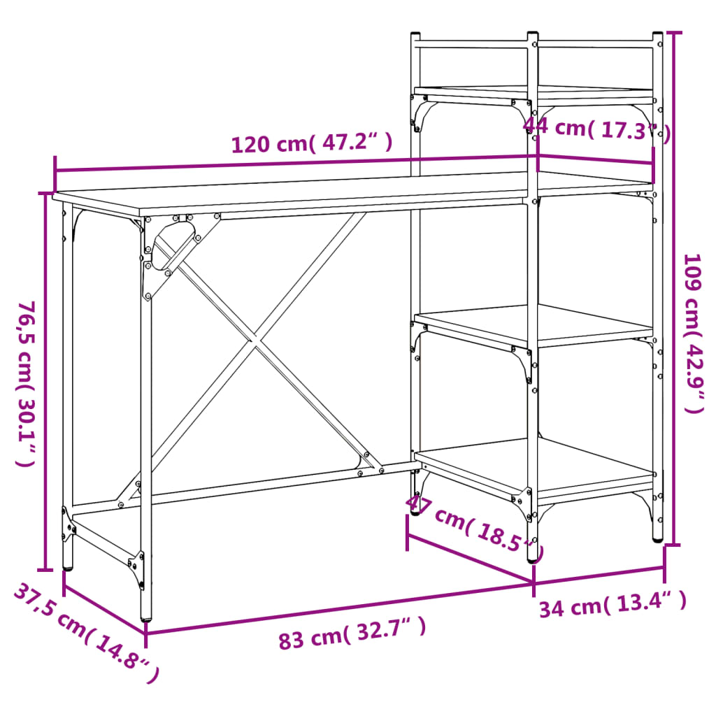 Scrivania Per Computer Con Scaffali 120X47X109 Cm