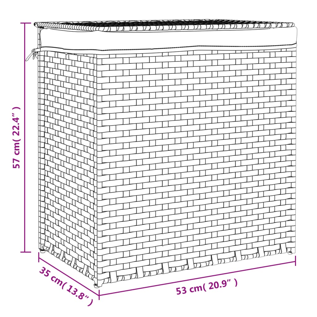 Cesto Portabiancheria 2 Sezioni 53X35X57 Cm Polyrattan