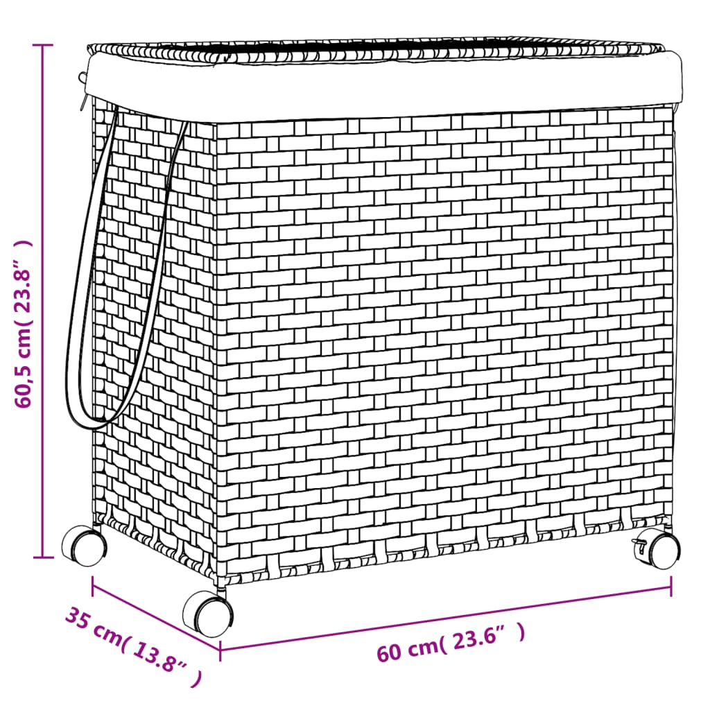 Cesto Portabiancheria Con Ruote 60X35X60,5 Cm Rattan