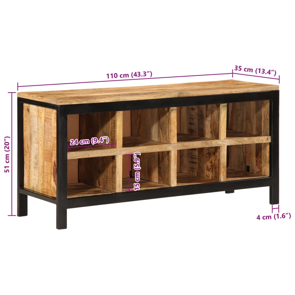 Panca Porta Scarpe 110X35X51Cm Legno Massello Di Mango Grezzo
