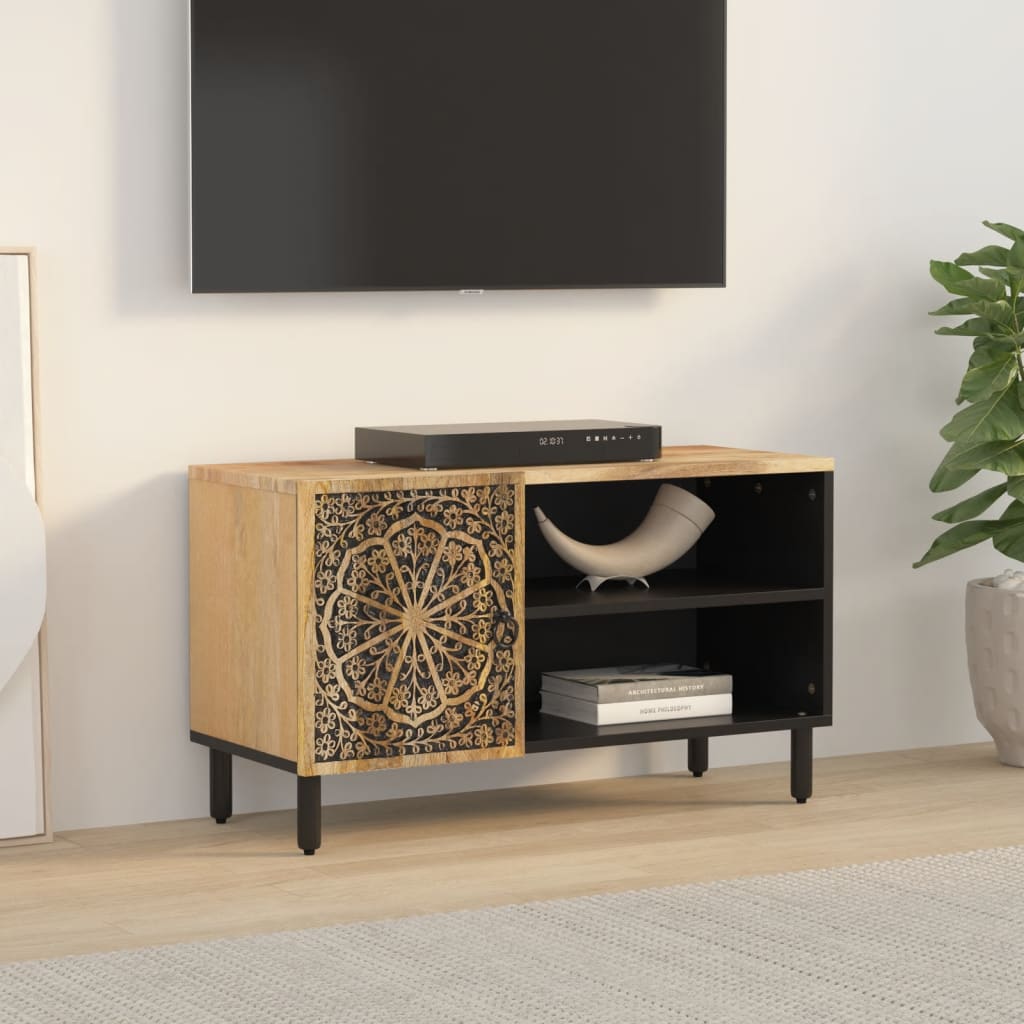 Mobile Porta Tv 80X31X46 Cm In Legno Massello Di Mango