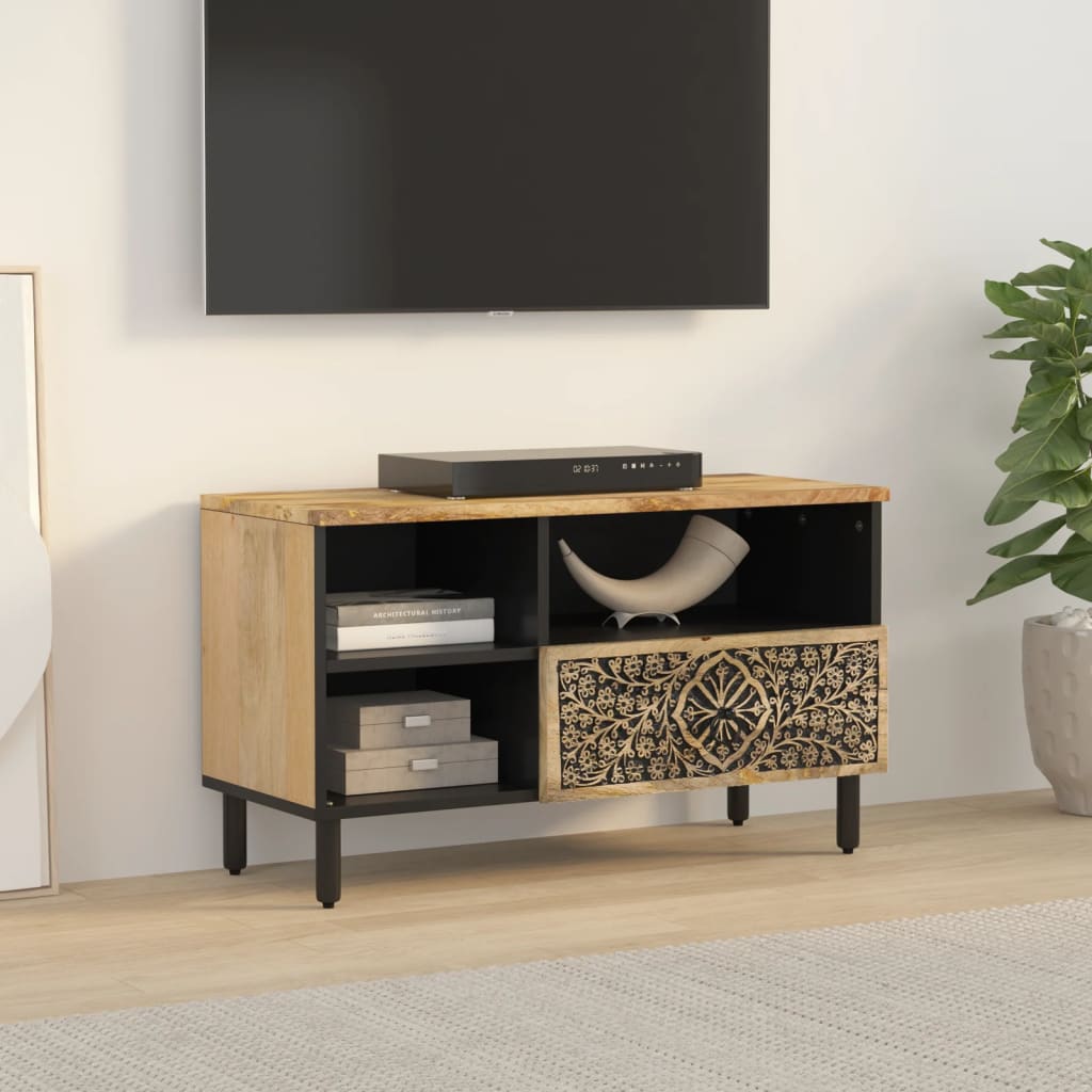 Mobile Porta Tv 80X33X46 Cm In Legno Massello Di Mango