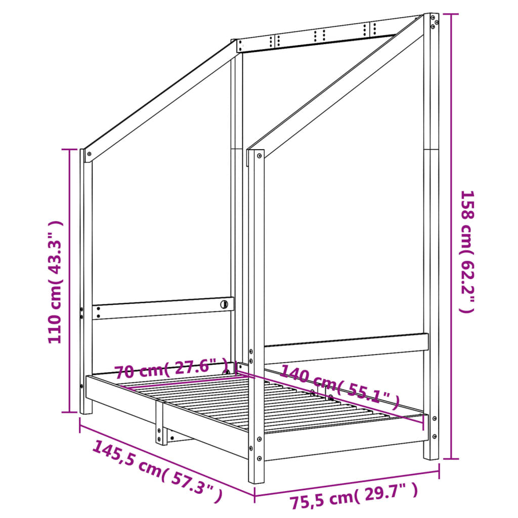 Giroletto Per Bambini 70X140Cm In Legno Massello Di Pino