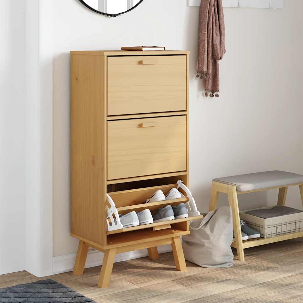 Scarpiera Olden 55X35X In Legno Massello Di Pino Marrone