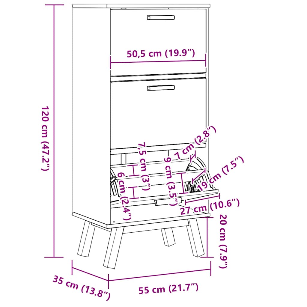 Scarpiera Olden 55X35X In Legno Massello Di Pino Marrone