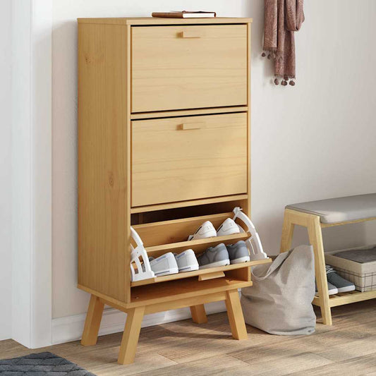 Scarpiera Olden 55X35X In Legno Massello Di Pino Marrone