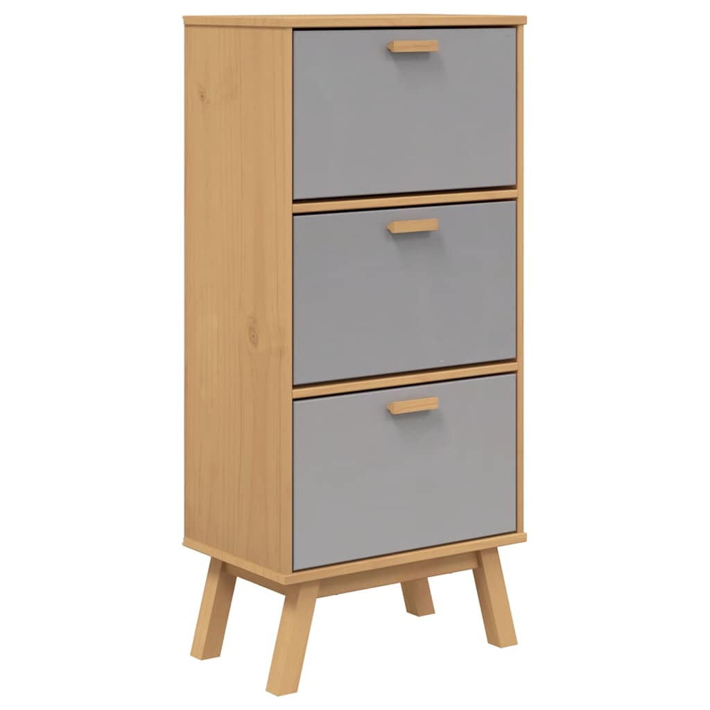 Scarpiera Olden Grigia Marrone 55X35X Legno Massello Pino Grigio E Marrone