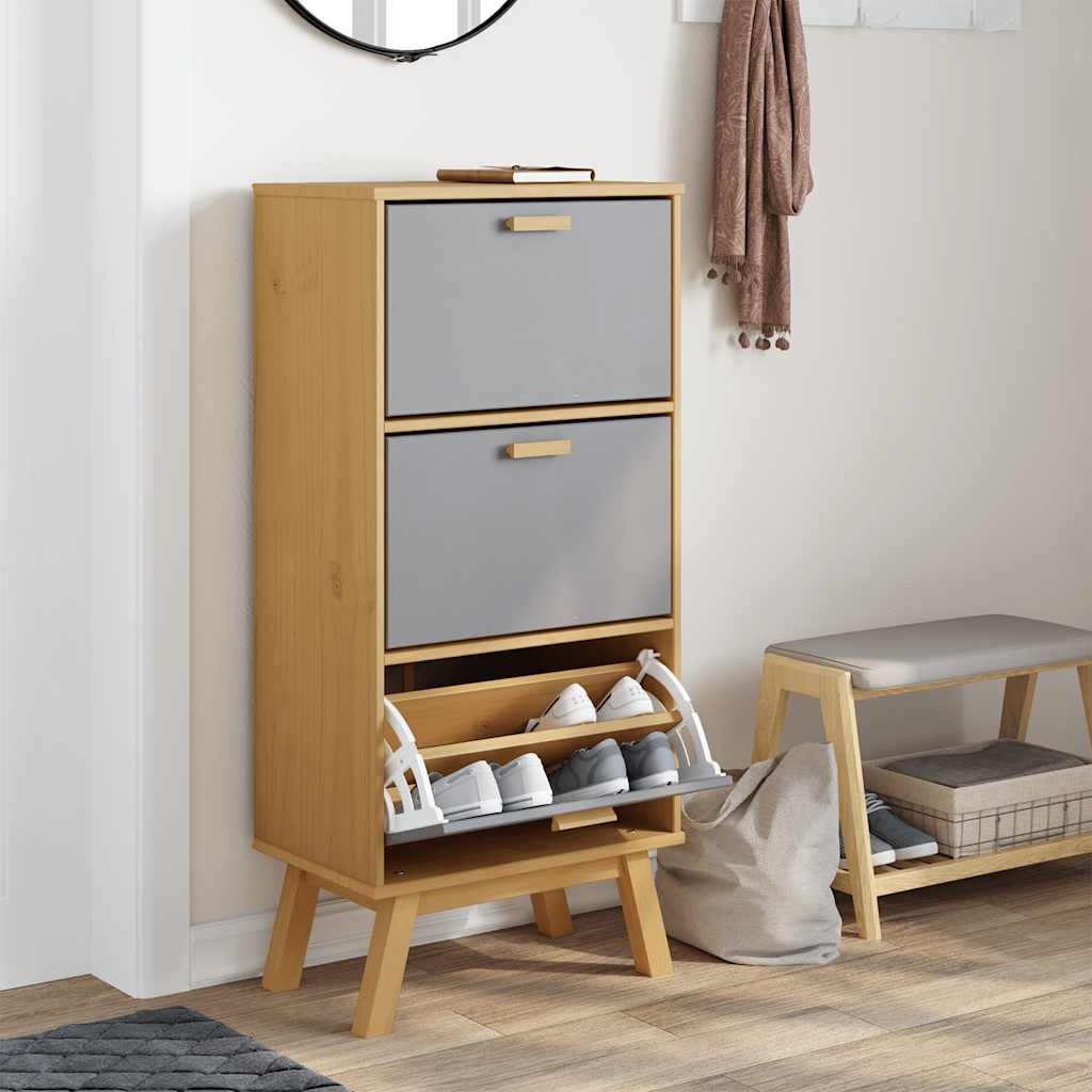 Scarpiera Olden Grigia Marrone 55X35X Legno Massello Pino Grigio E Marrone