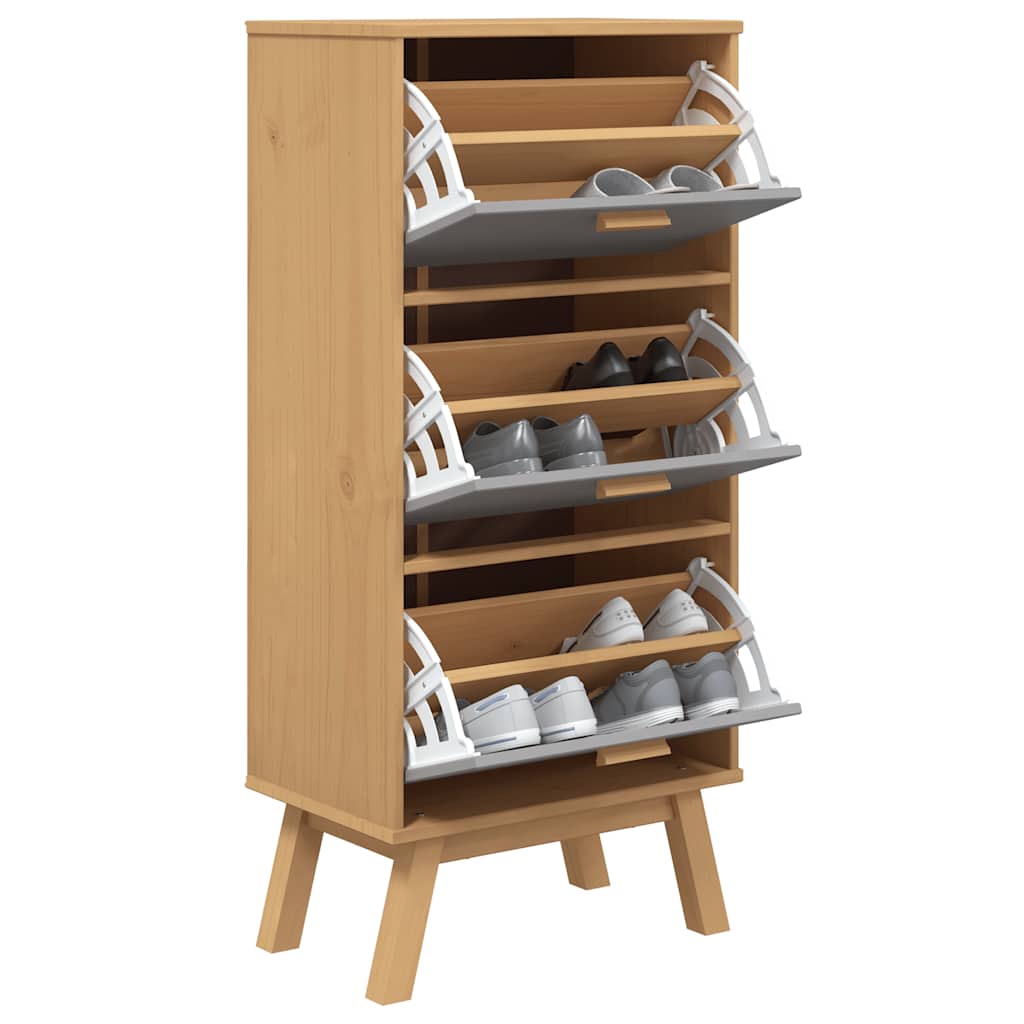 Scarpiera Olden Grigia Marrone 55X35X Legno Massello Pino Grigio E Marrone