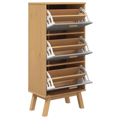Scarpiera Olden Grigia Marrone 55X35X Legno Massello Pino Grigio E Marrone