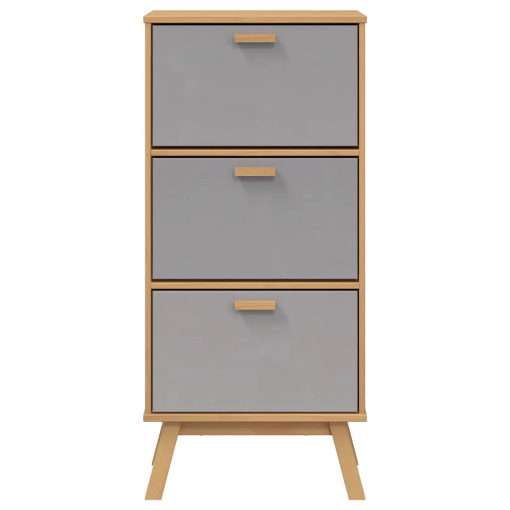 Scarpiera Olden Grigia Marrone 55X35X Legno Massello Pino Grigio E Marrone