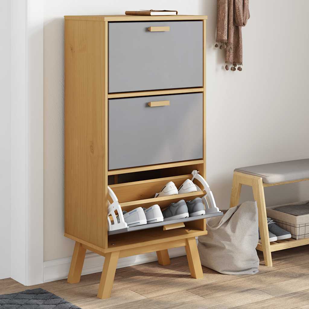Scarpiera Olden Grigia Marrone 55X35X Legno Massello Pino Grigio E Marrone