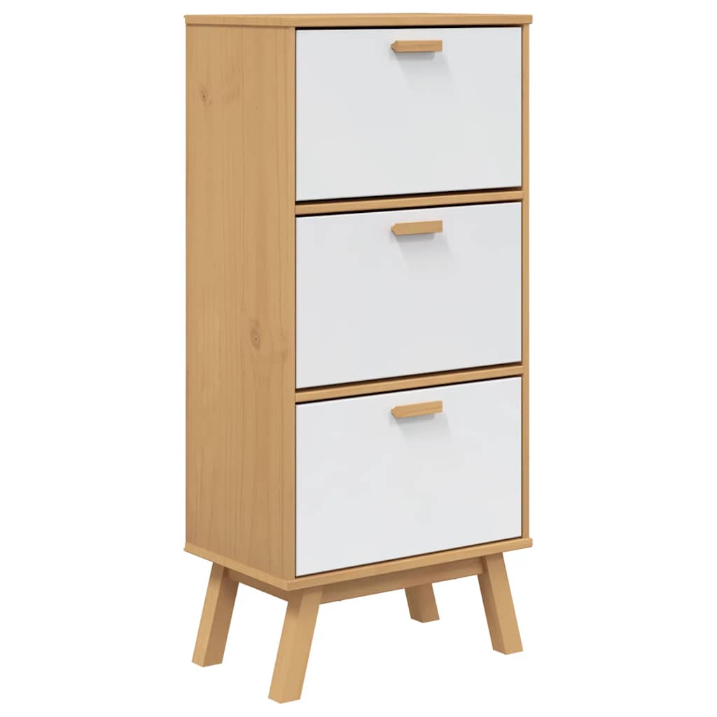 Scarpiera Olden Bianca Marrone 55X35X Legno Massello Pino Bianco E Marrone