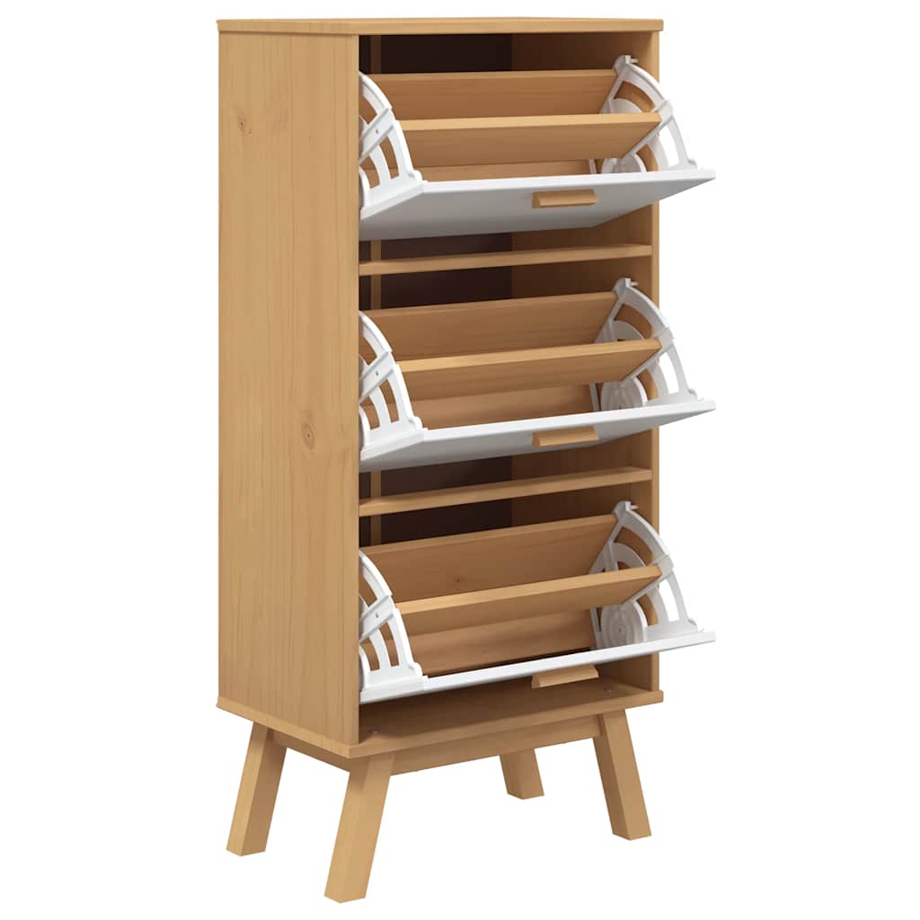 Scarpiera Olden Bianca Marrone 55X35X Legno Massello Pino Bianco E Marrone