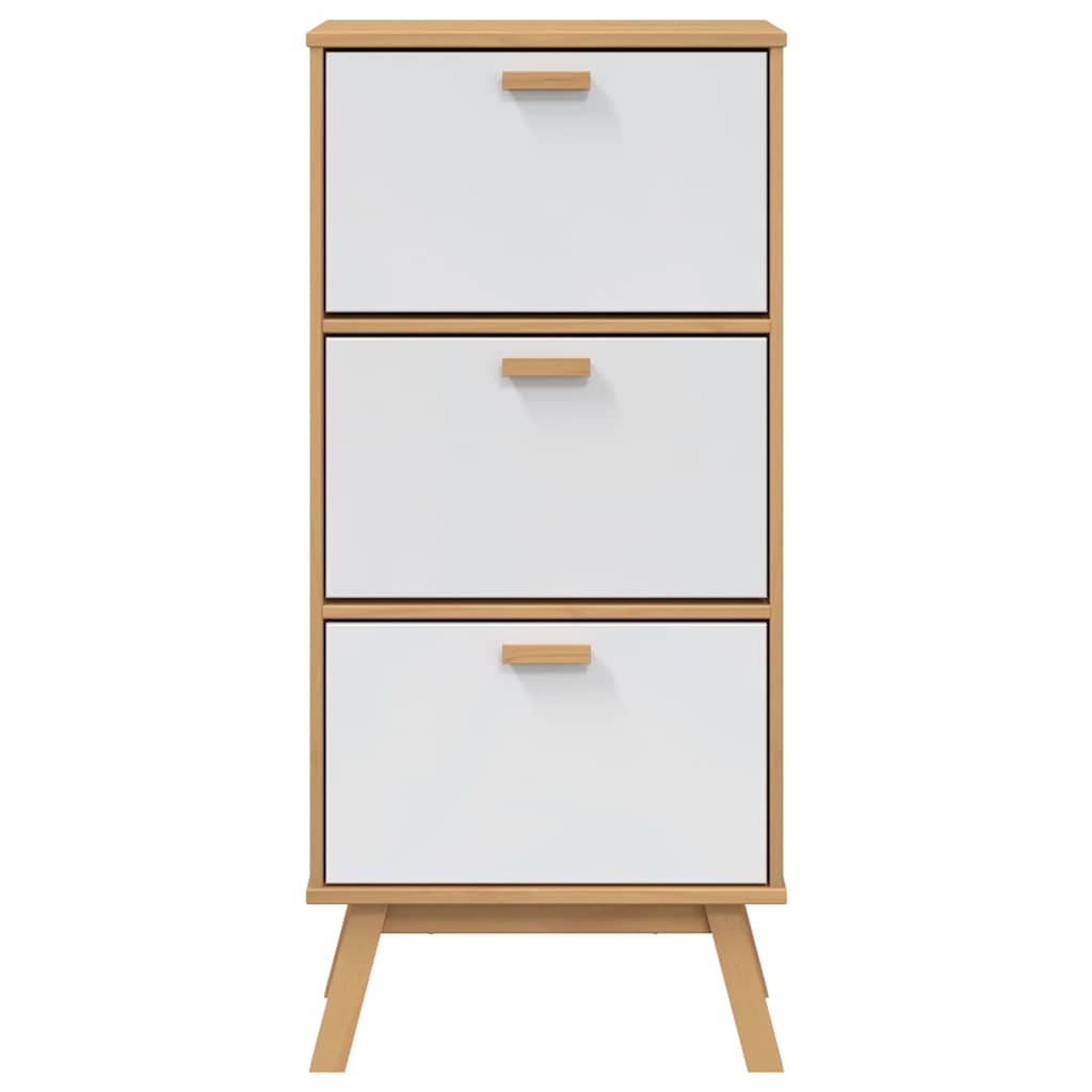 Scarpiera Olden Bianca Marrone 55X35X Legno Massello Pino Bianco E Marrone