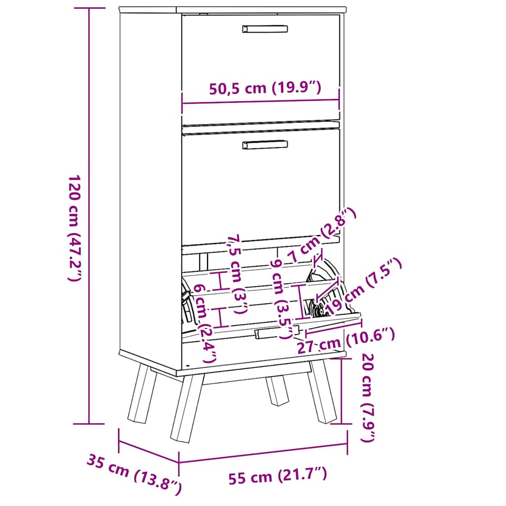 Scarpiera Olden Bianca Marrone 55X35X Legno Massello Pino Bianco E Marrone
