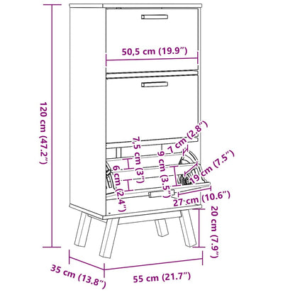 Scarpiera Olden Bianca Marrone 55X35X Legno Massello Pino Bianco E Marrone