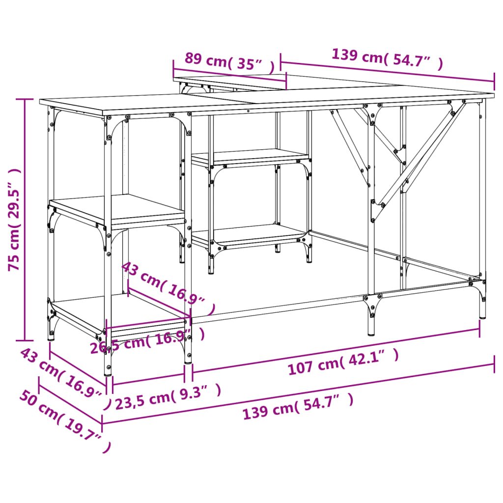Scrivania 139X139X75 Cm In Legno Multistrato