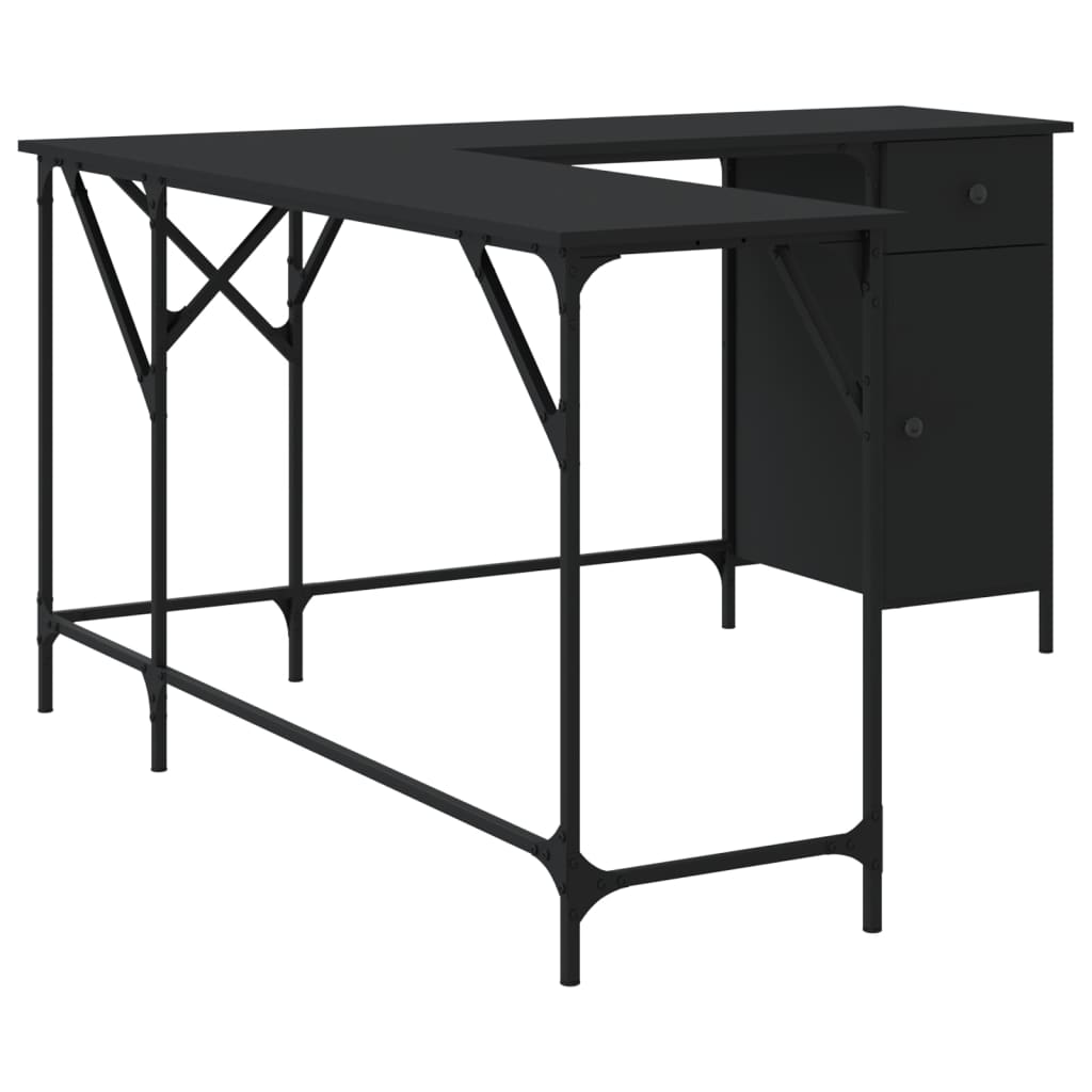 Scrivania Nera 141X141X75 Cm In Legno Multistrato