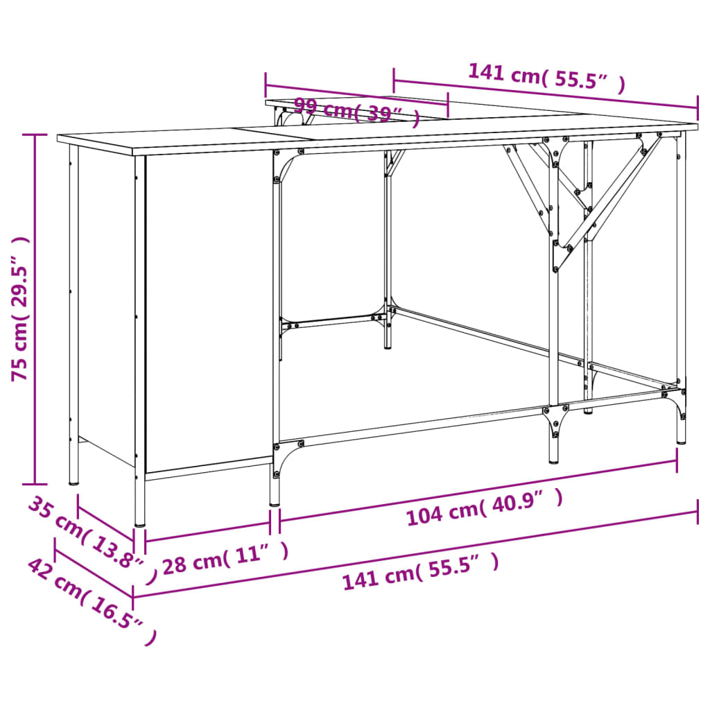 Scrivania Nera 141X141X75 Cm In Legno Multistrato